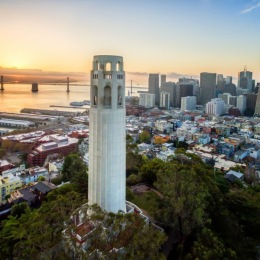 Coit Tower, a slender white concrete column rising from the top of Telegraph Hill, has been an emblem of San Francisco’s skyline since its completion in 1933, a welcoming beacon to visitors and residents alike. Its observation deck, reached by elevator (tickets can be purchased in the gift shop), provides 360-degree views of the city and bay, including the Golden Gate and Bay bridges. Instagram post from @solairesf on November 08, 2023 16:02:58pm